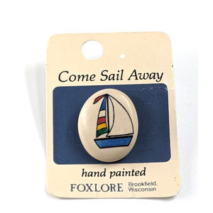 VTG Foxlore Come Sail Away Sailboat Pin Hand Painted Brookfield Wisconsin